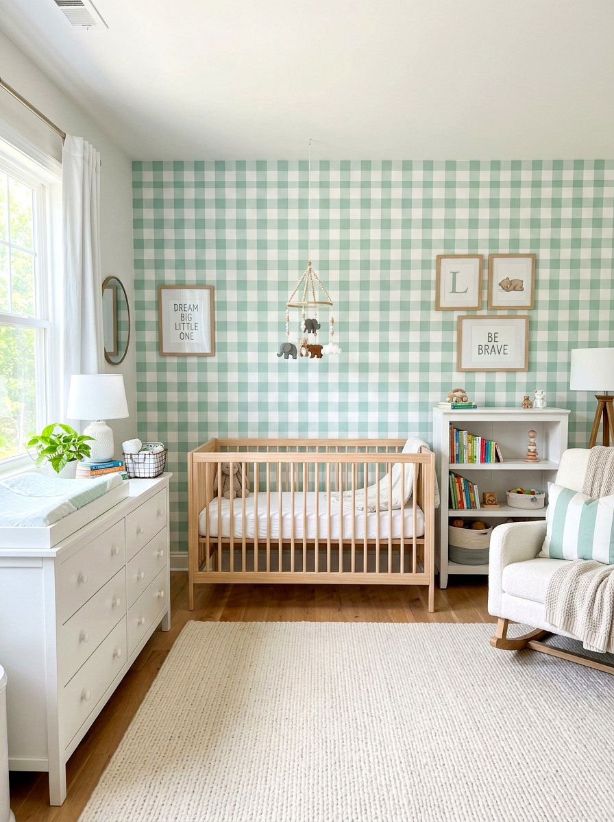 Pastel Gingham Wallpaper - 25 Spring Nursery Wall Decor Ideas