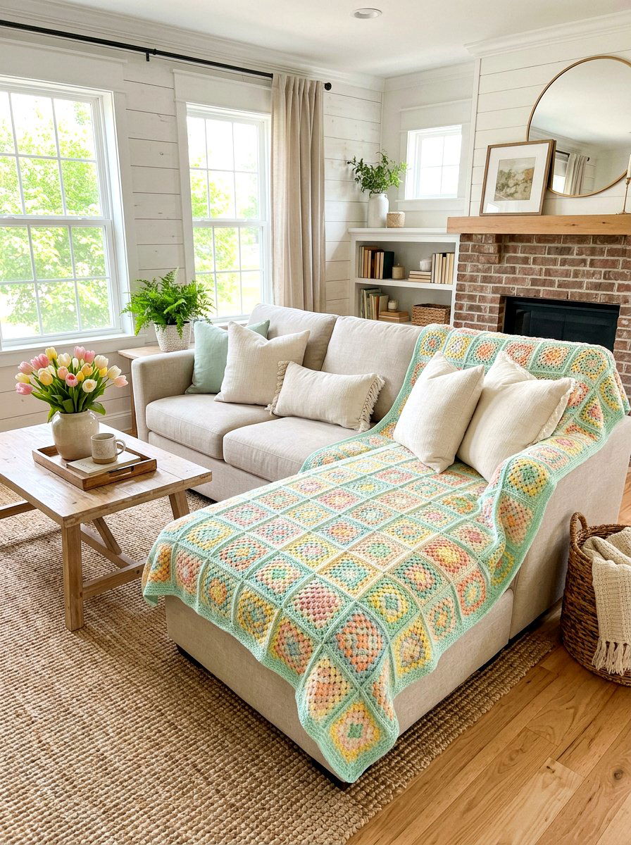 Pastel Granny Square Throw - 25 Spring Crochet Throw Ideas