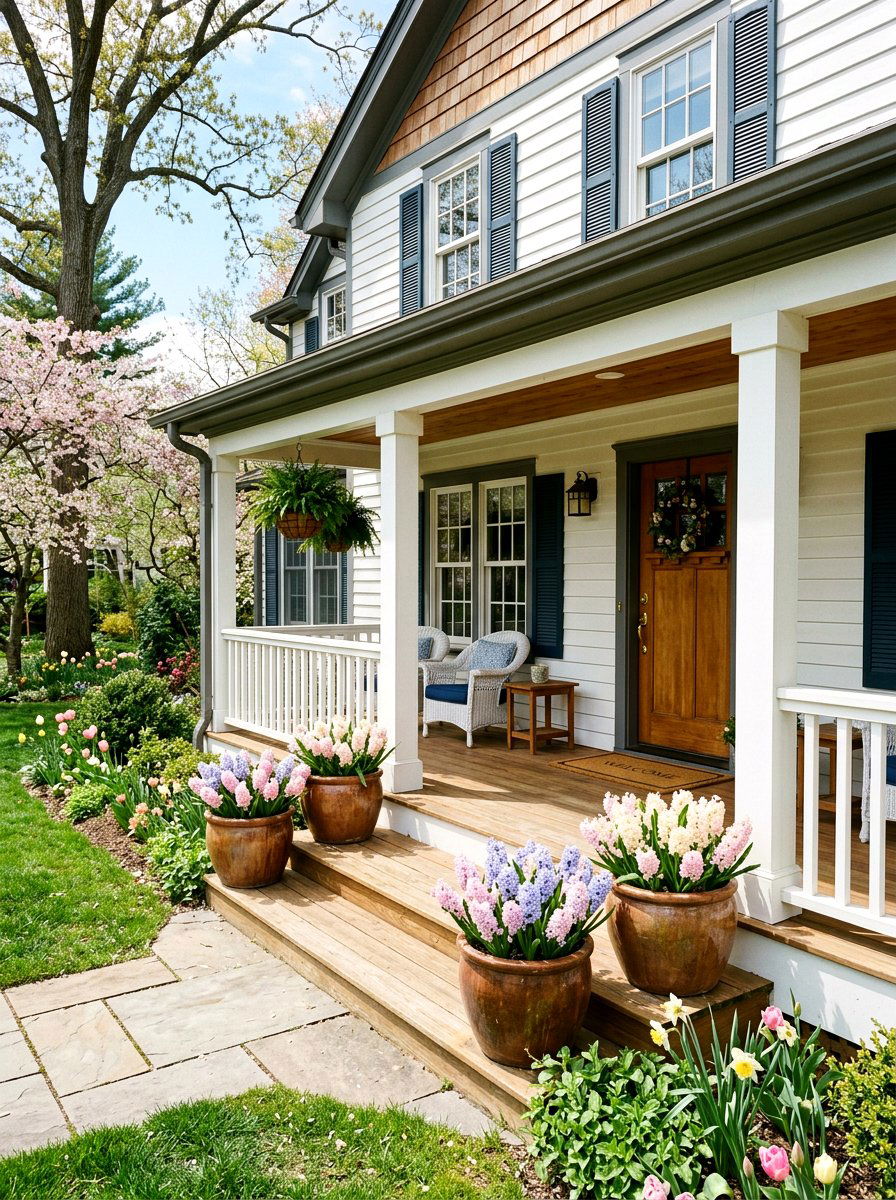 Pastel Hyacinth Porch Display - 25 Spring Hyacinth Arrangement Ideas