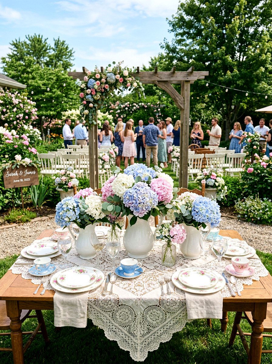 Pastel Hydrangea Cluster - 25 Spring Wedding Centerpiece Ideas