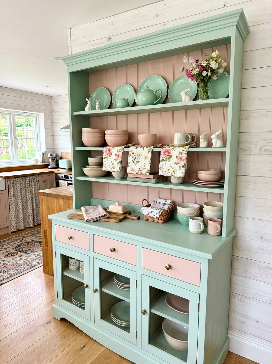 Pastel Kitchen Hutch - 25 Spring Hutch Decor Ideas