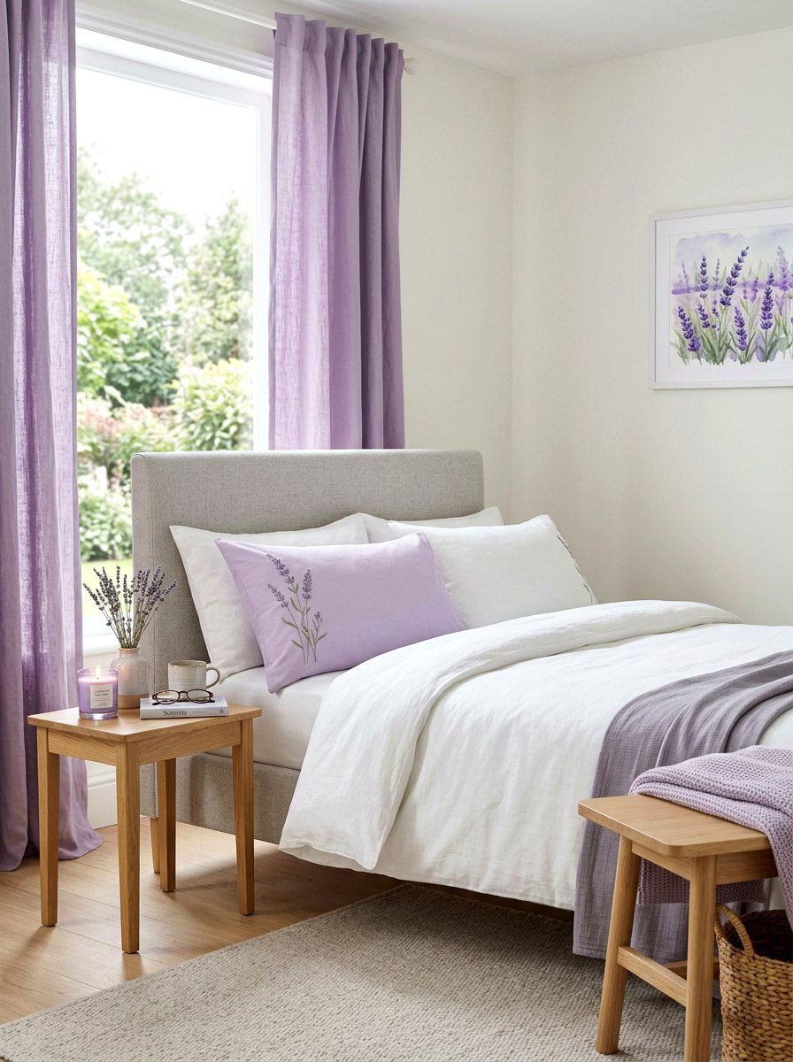 Pastel Lavender Stem Pillow - 25 Spring Embroidered Pillow Ideas