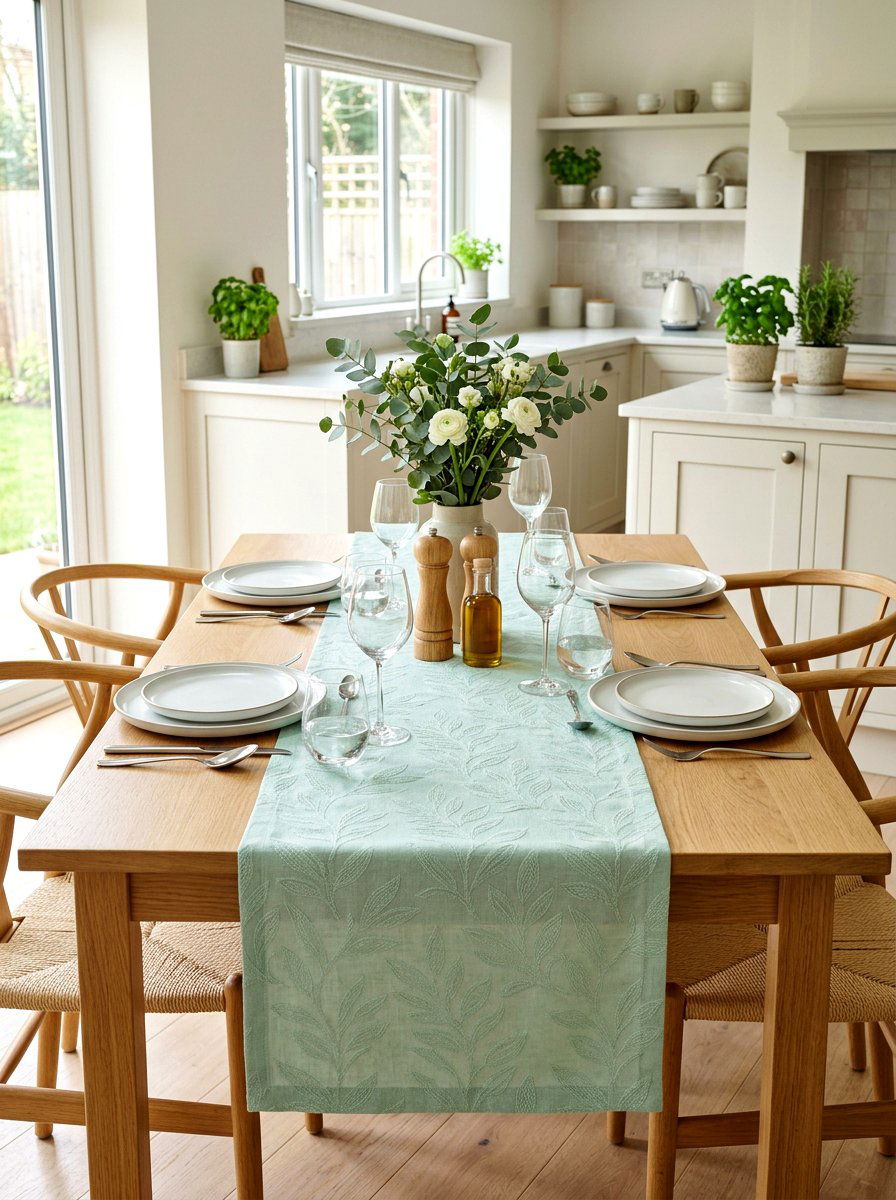Pastel Linen Runner - 25 Spring Kitchen Table Decor Ideas