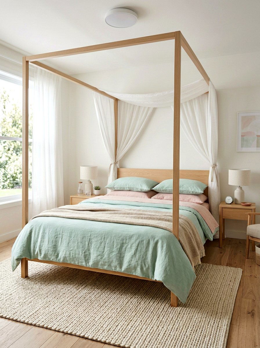 Pastel Linen Sheet - 25 Spring Canopy Bed Decor Ideas