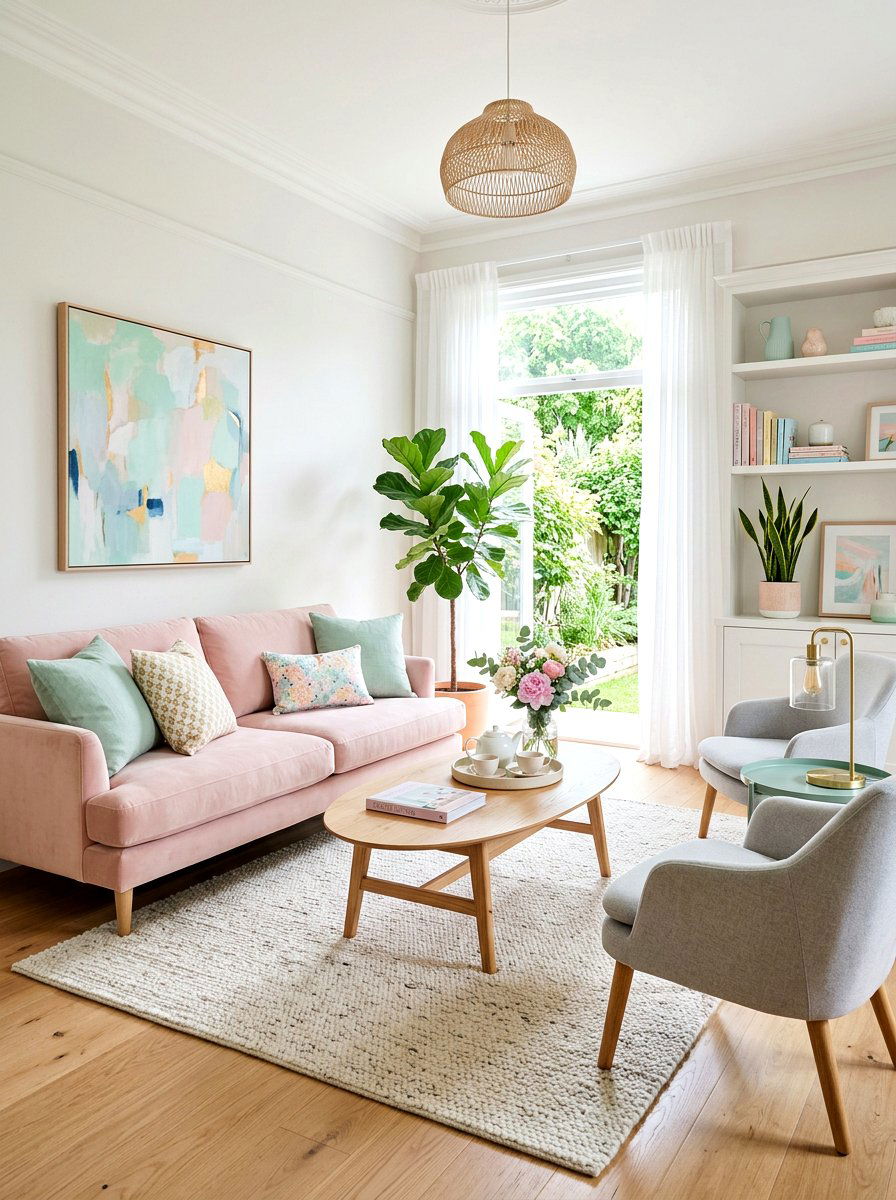 Pastel Living Room - 25 Spring Boutique Decor Ideas