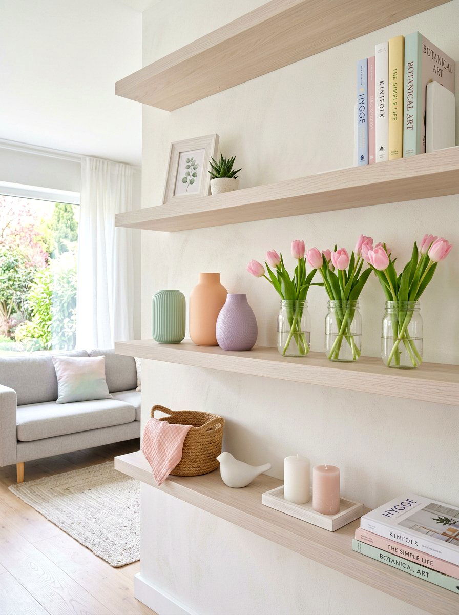 Pastel Living Room Shelf - 25 Spring Living Room Shelf Ideas