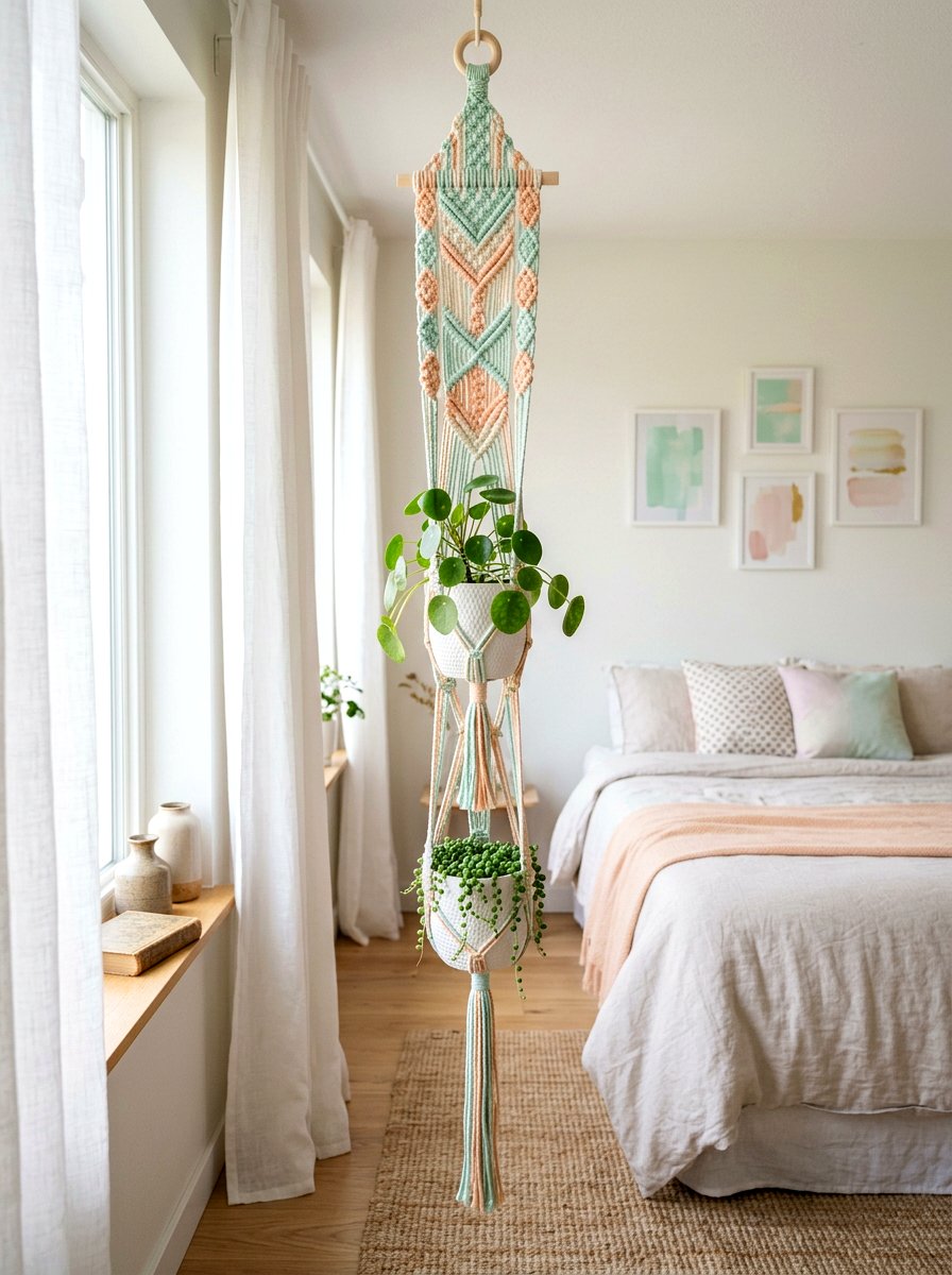 Pastel Macrame Plant Hanger - 25 Spring Macrame Plant Hanger Ideas