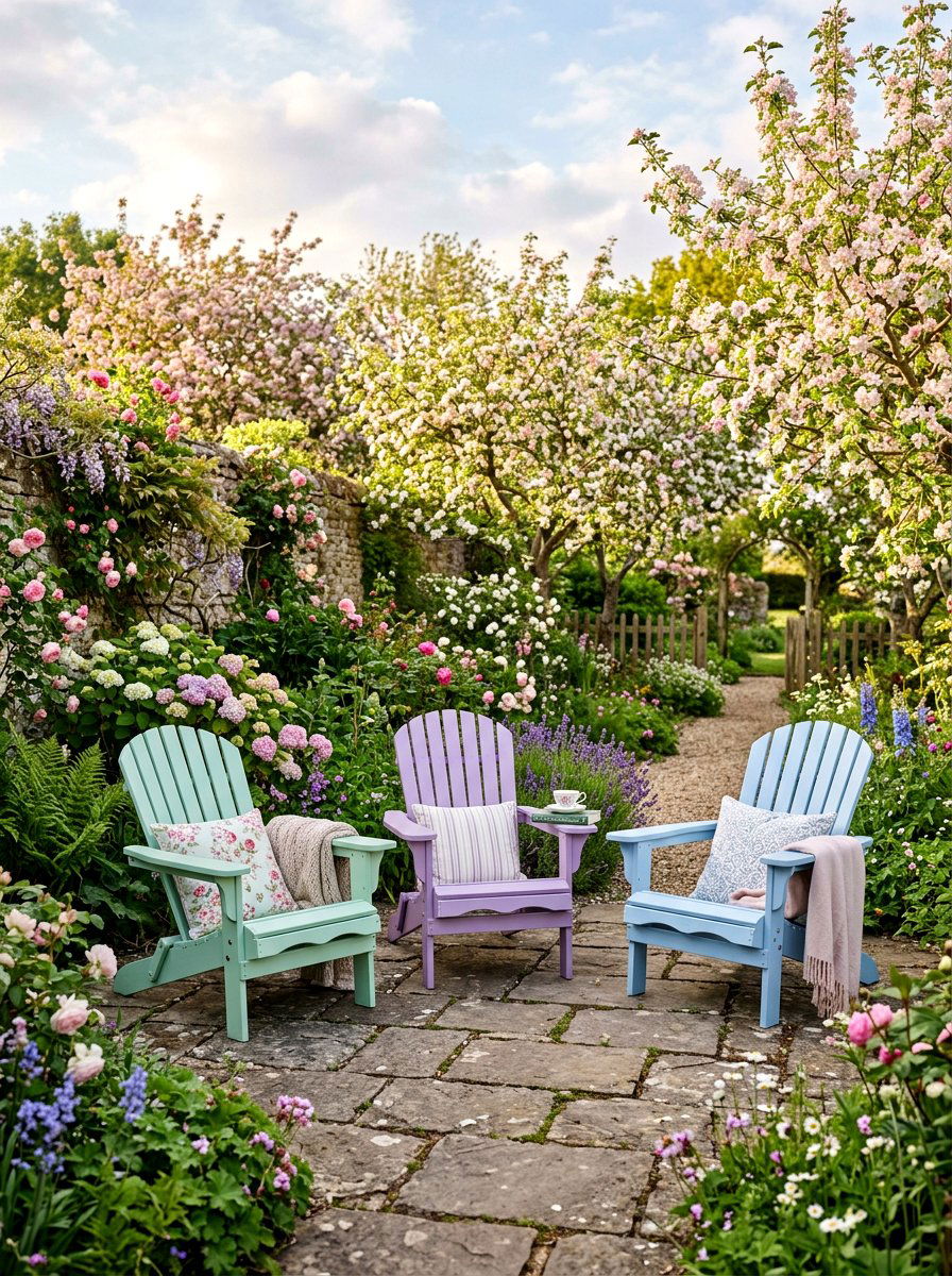 Pastel Painted Garden Seating - 25 Spring Adirondack Chair Decor Ideas