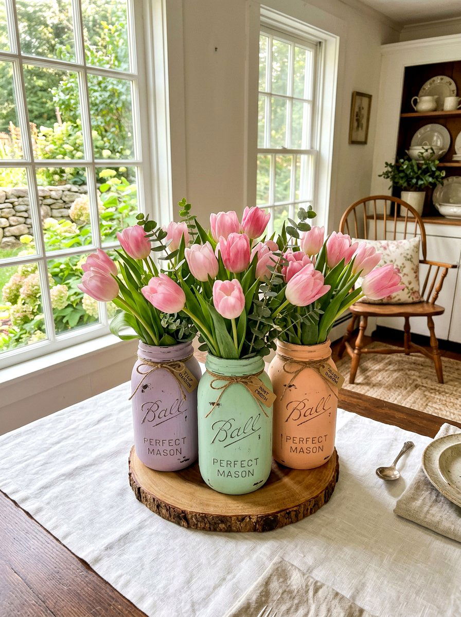 Pastel Painted Mason Jar - 25 Spring Mason Jar Centerpiece Ideas