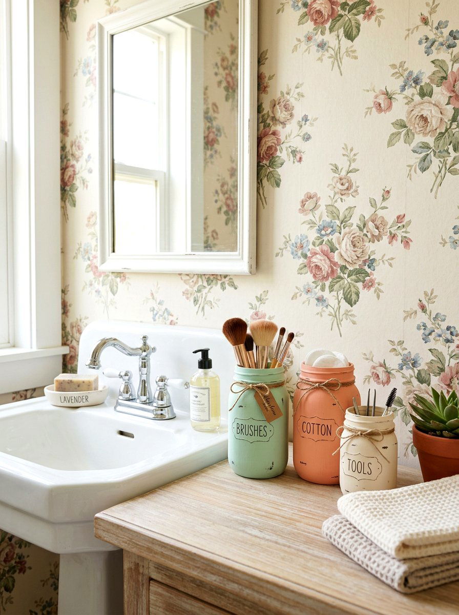 Pastel Painted Mason Jar - 25 Spring Bathroom Jar Ideas