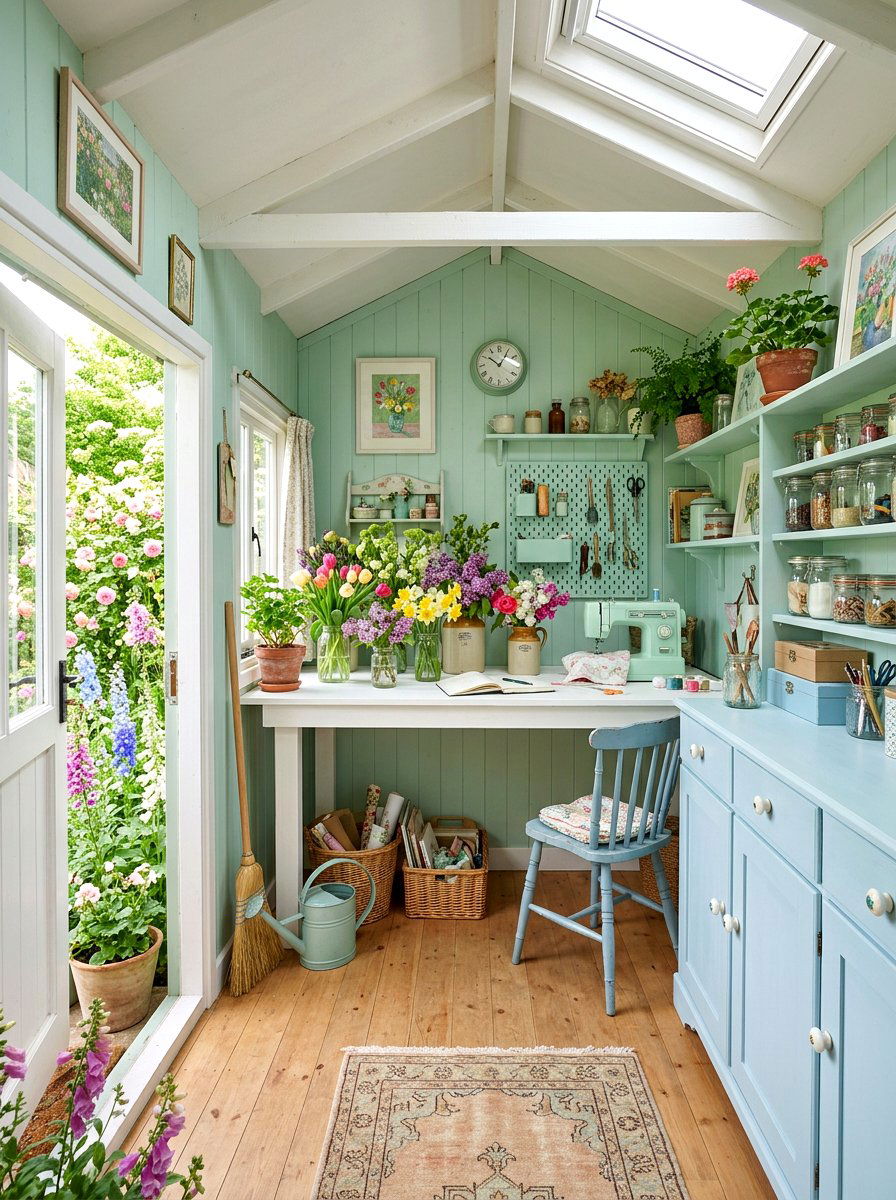 Pastel Painted Shed - 25 Spring Potting Shed Decor Ideas