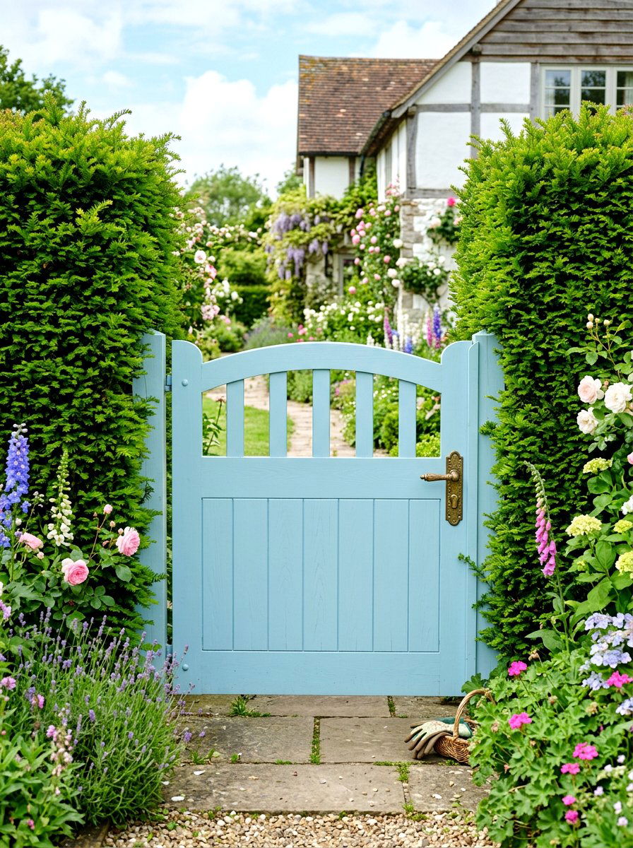 Pastel Painted Wooden Gate - 25 Spring Front Gate Decor Ideas