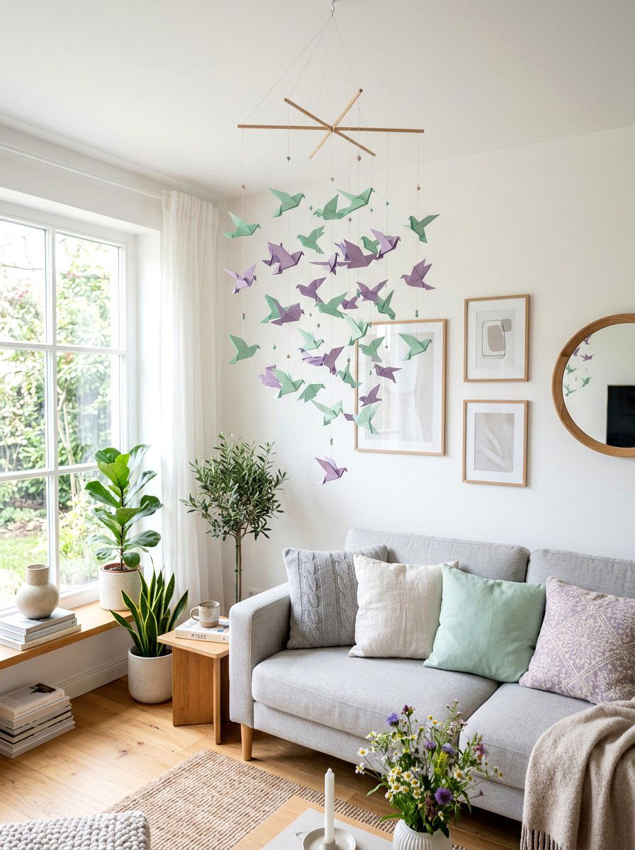 Pastel Paper Bird Mobile - 25 Spring Bird Mobile Ideas