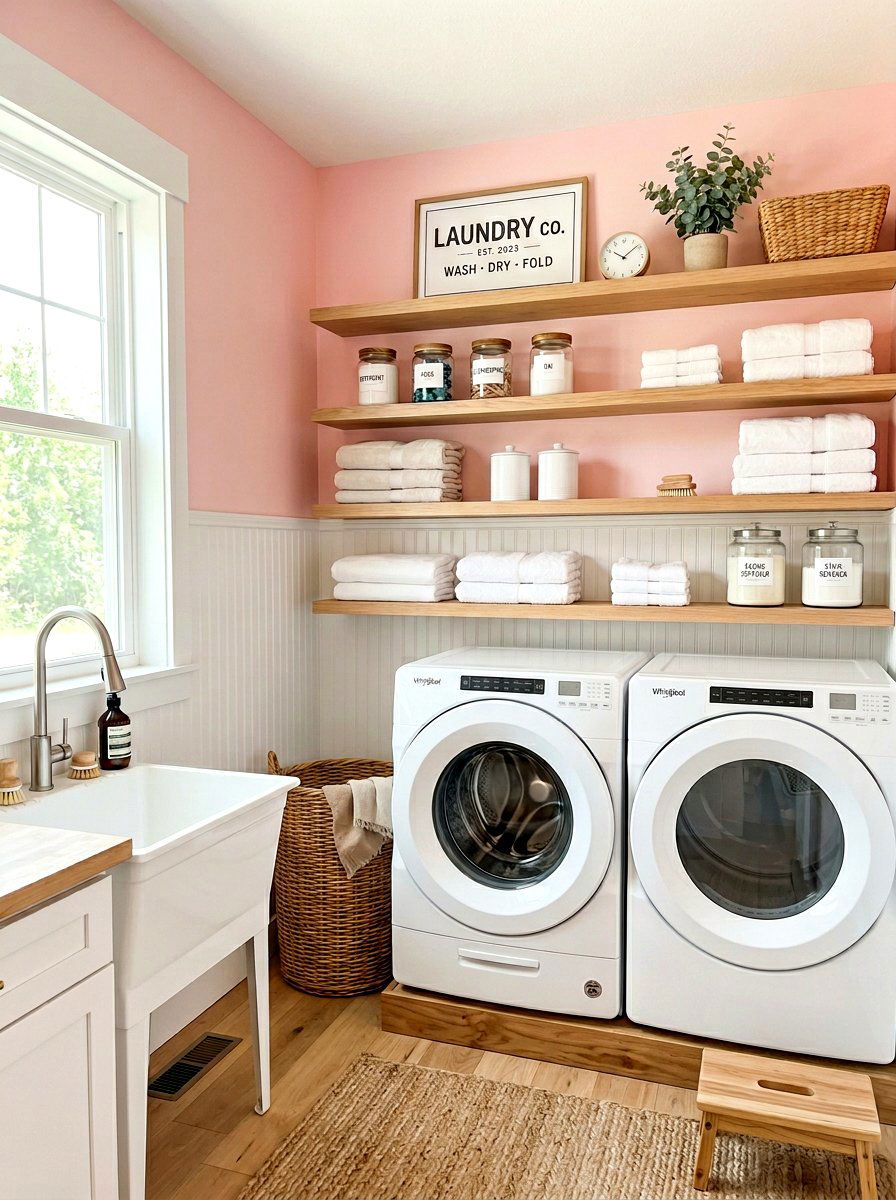 Pastel Pink Laundry Room Beadboard - 25 Spring Beadboard Decor Ideas