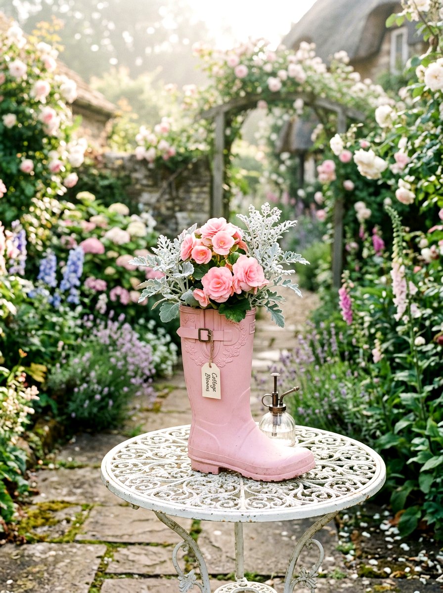 Pastel Pink Rain Boot - 25 Spring Rubber Boot Planter Ideas