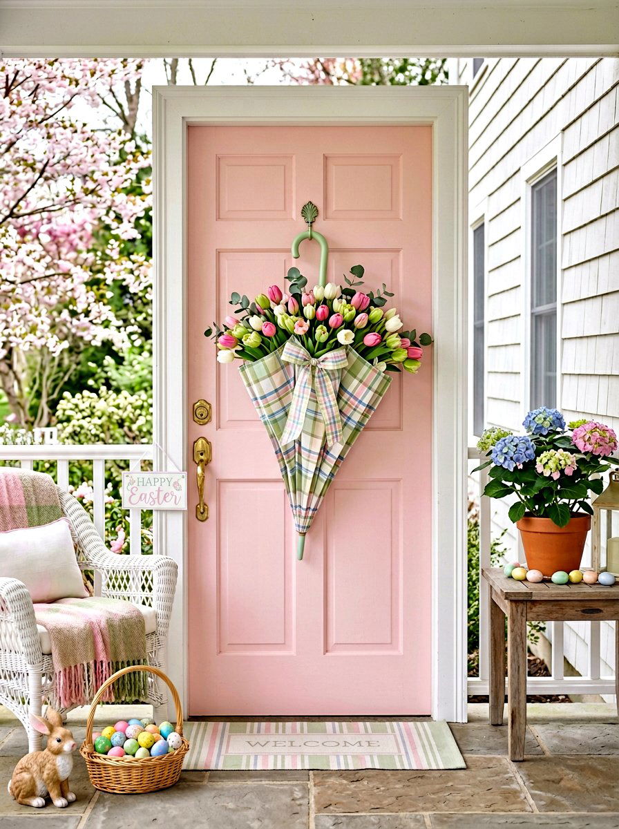 Pastel Plaid Umbrella - 25 Spring Umbrella Door Decor Ideas