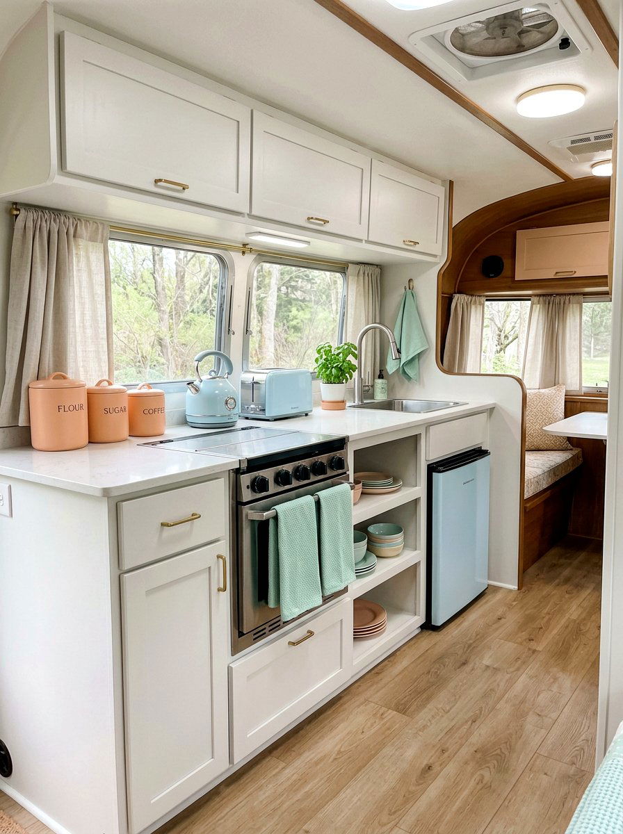 Pastel RV Kitchen - 25 Spring RV Decor Ideas