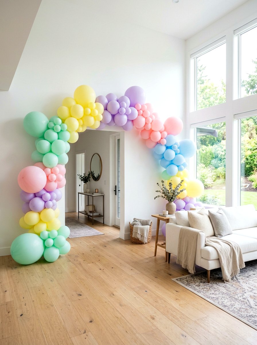 Pastel Rainbow Balloon Arch - 25 Spring Balloon Garland Ideas
