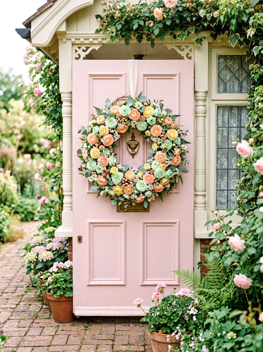 Pastel Ranunculus Wreath - 25 Spring Floral Wreath Ideas