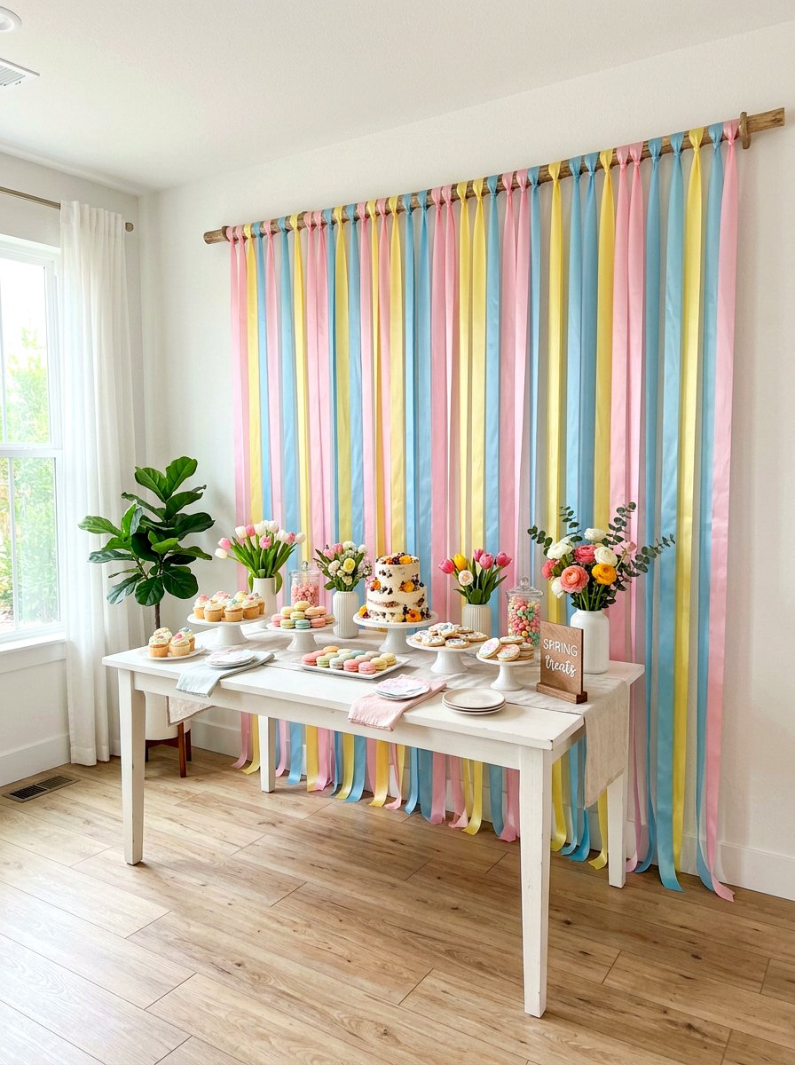 Pastel Ribbon Backdrop - 25 Spring Party Decor Ideas
