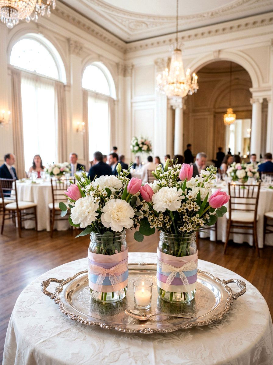 Pastel Ribbon Jar - 25 Spring Wedding Centerpiece Ideas