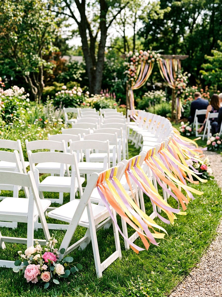 Pastel Ribbon Streamer - 25 Spring Wedding Chair Decor Ideas