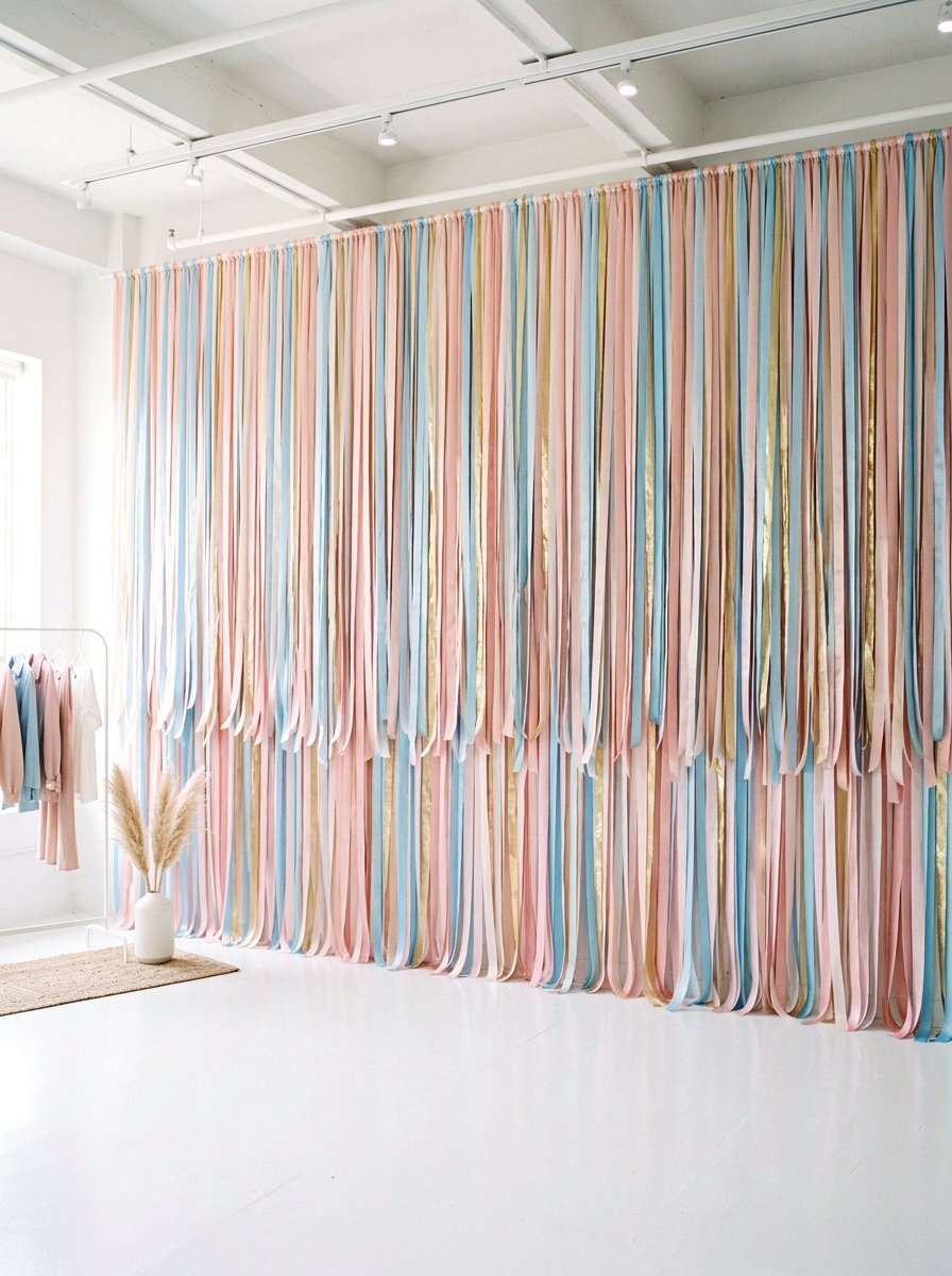 Pastel Ribbon Streamer Wall - 25 Spring Gender Reveal Decor Ideas