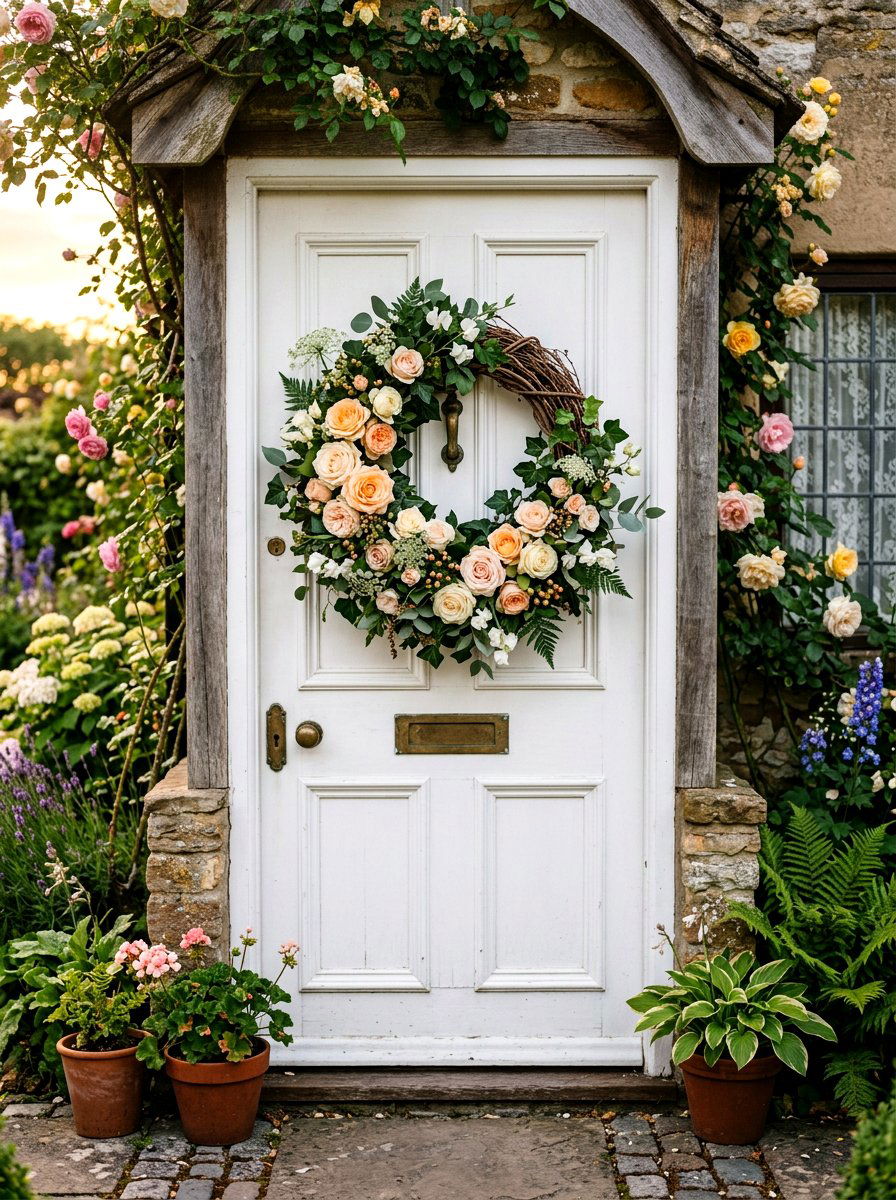 Pastel Rose Grapevine Wreath - 25 Spring Fresh Floral Wreath Ideas