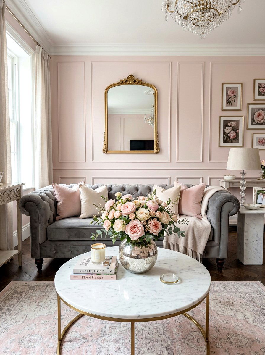 Pastel Rose Living Room Decor - 25 Spring Floral Centerpiece Ideas