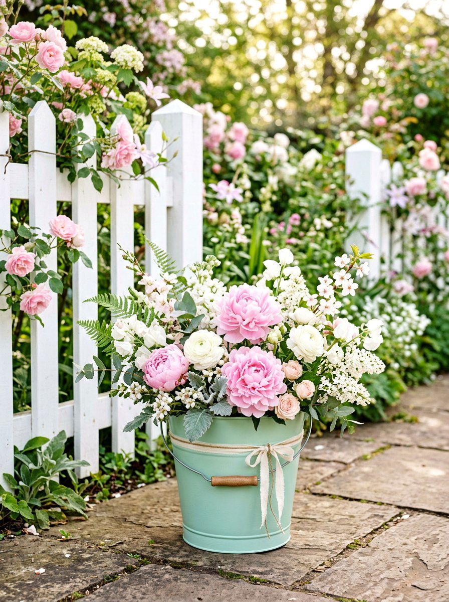 Pastel Spring Flower Bucket - 25 Spring Flower Bucket Ideas