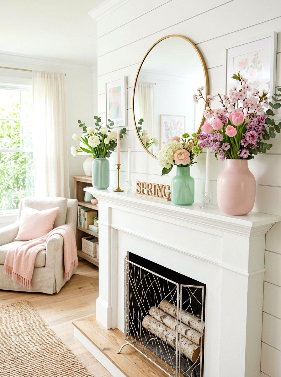 Pastel Spring Mantel - 25 Spring Mantel Styling Ideas