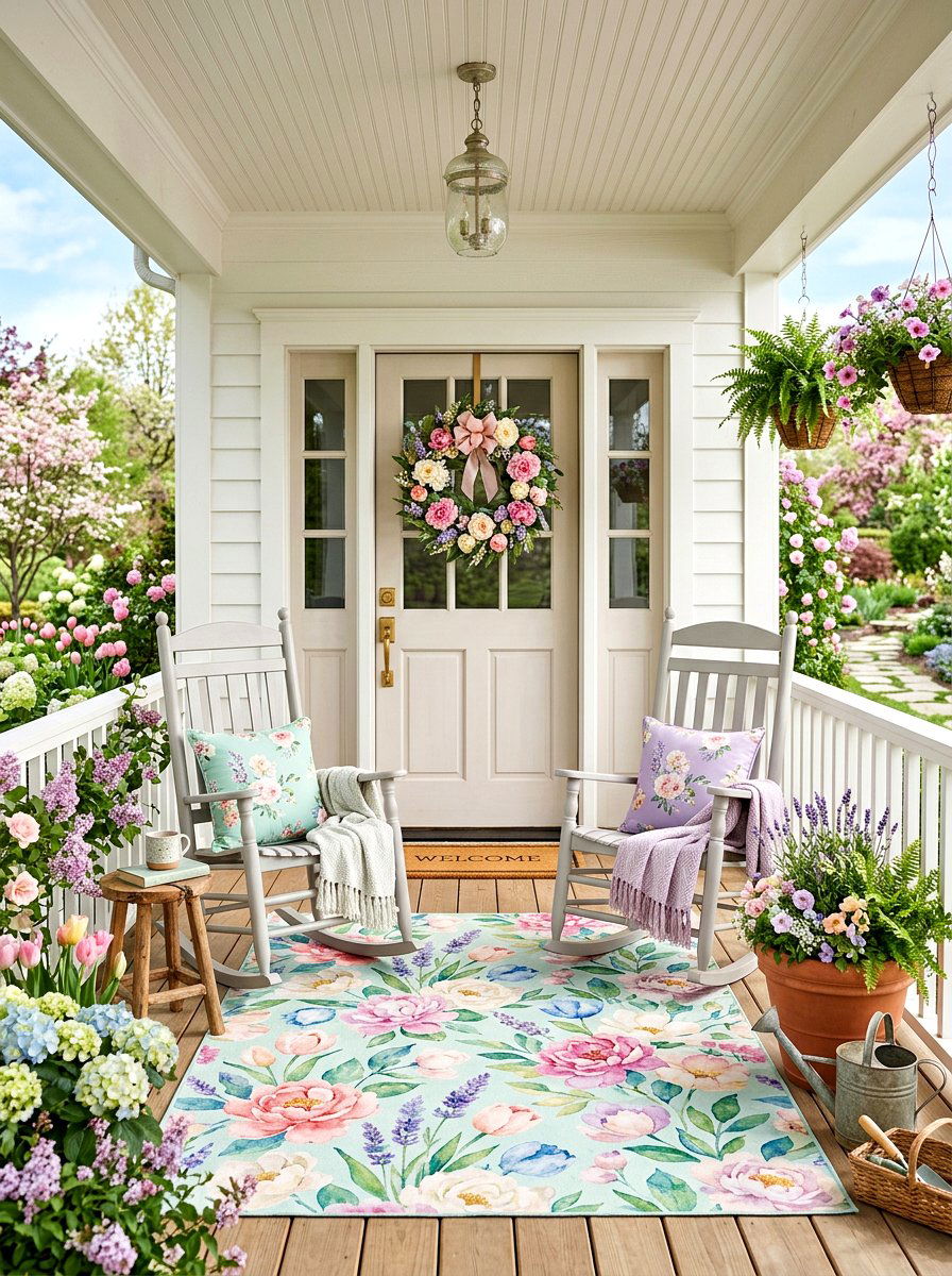 Pastel Spring Porch - 25 Spring Porch Rocking Chair Decor Ideas