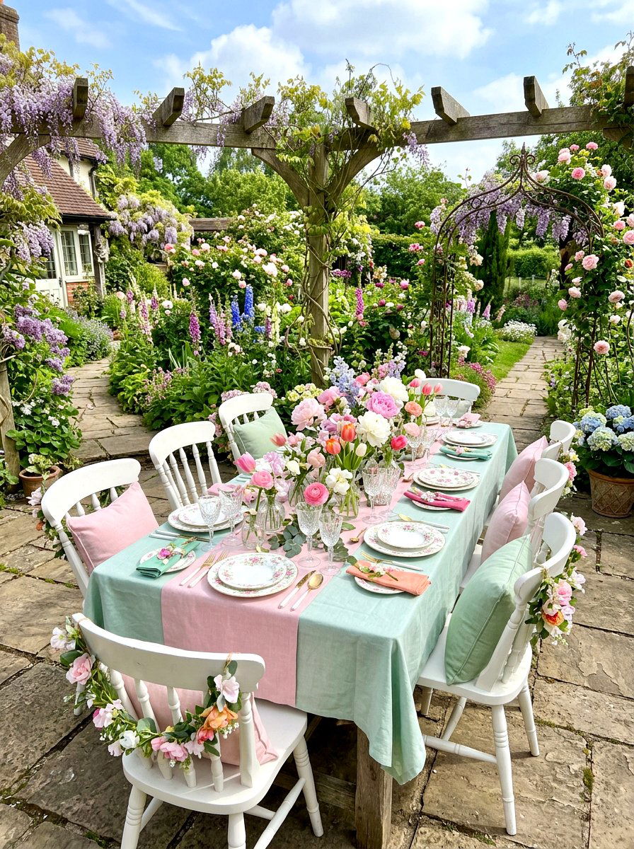 Pastel Spring Tablescape - 25 Spring Outdoor Dining Decor Ideas
