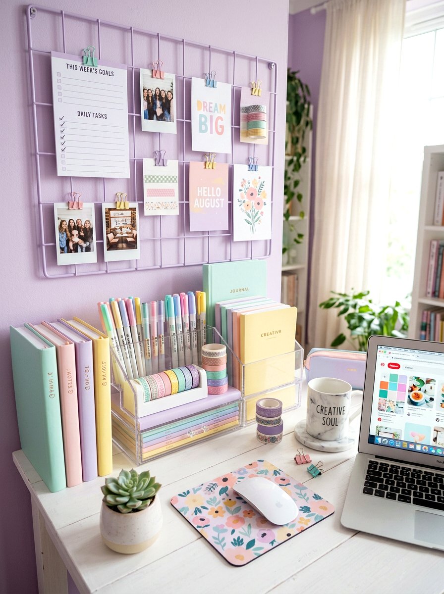 Pastel Stationery Setup - 25 Spring Desk Decor Ideas