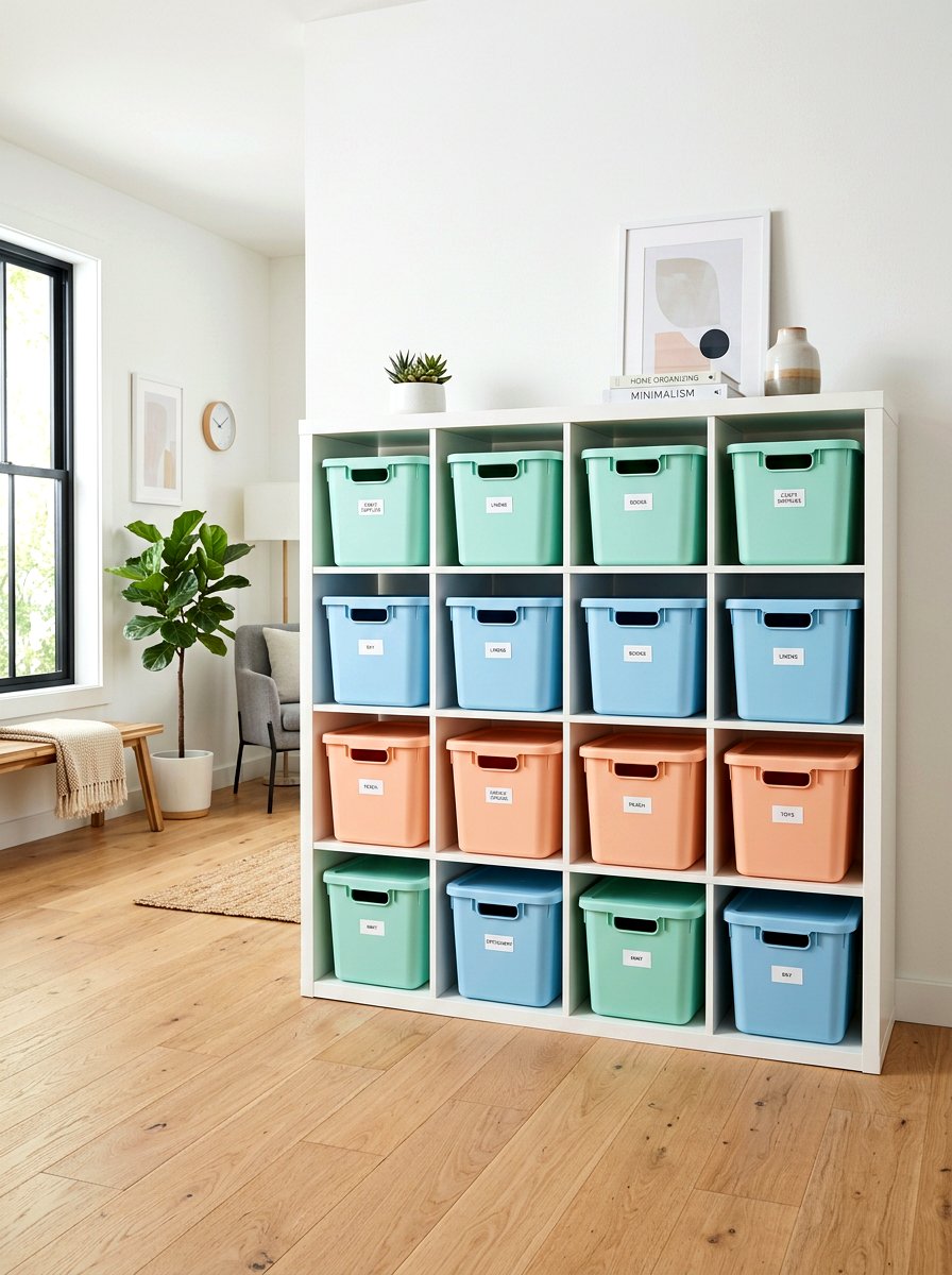 Pastel Storage Bins - 25 Spring Playroom Decor Ideas