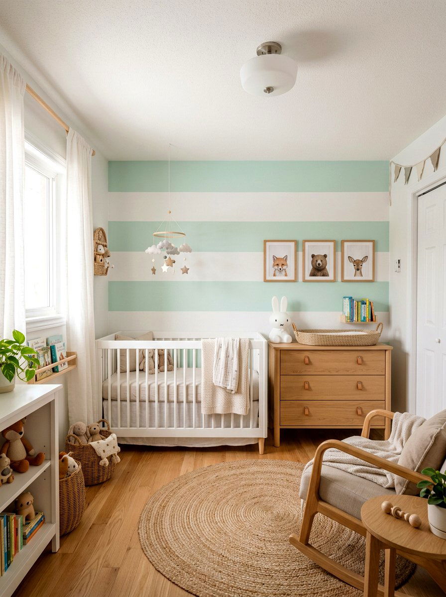 Pastel Stripe Nursery Walls - 25 Spring Striped Decor Ideas