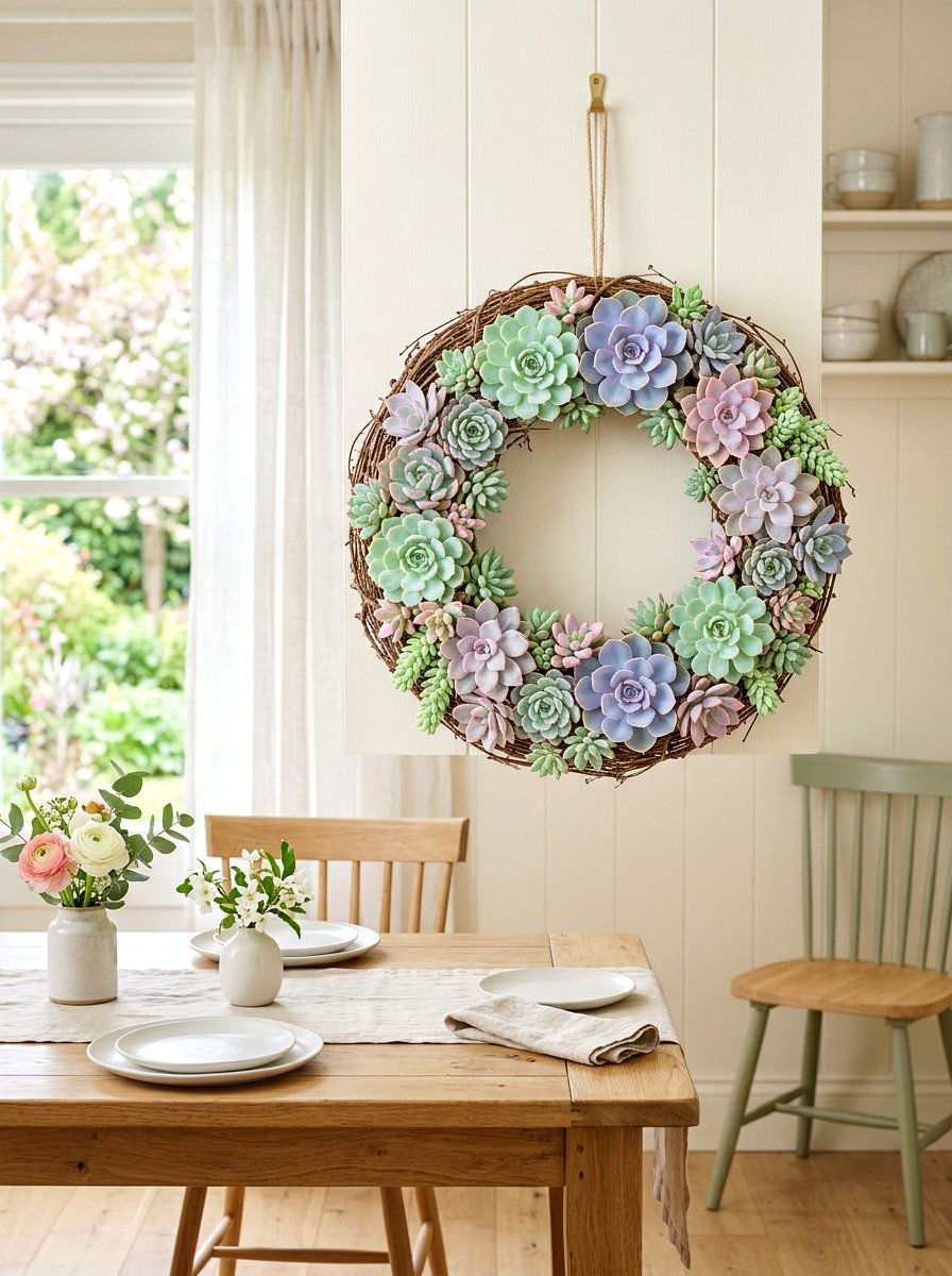 Pastel Succulent Wreath - 25 Spring Succulent Wreath Ideas