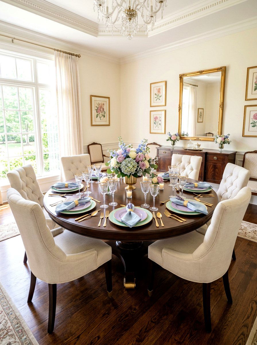 Pastel Table Setting - 25 Spring Round Table Decor Ideas