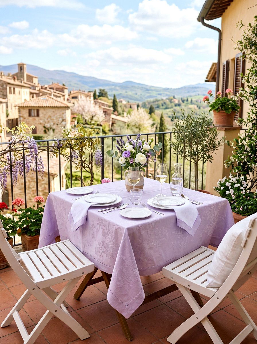 Pastel Tablecloth - 25 Spring Balcony Table Decor Ideas