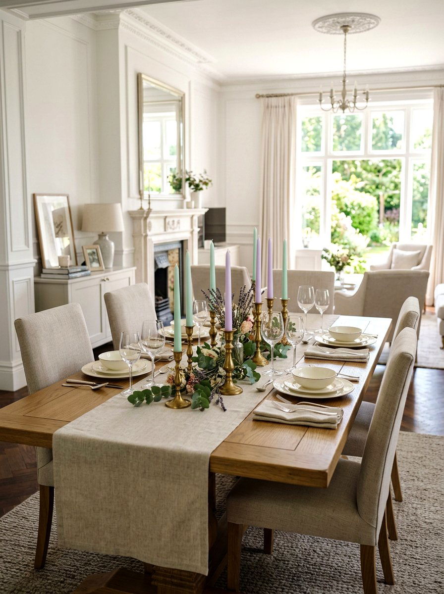 Pastel Taper Candle Arrangement - 25 Spring Table Centerpiece Ideas