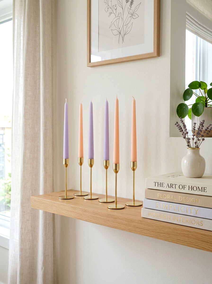 Pastel Taper Candle - 25 Spring Bookshelf Styling Ideas