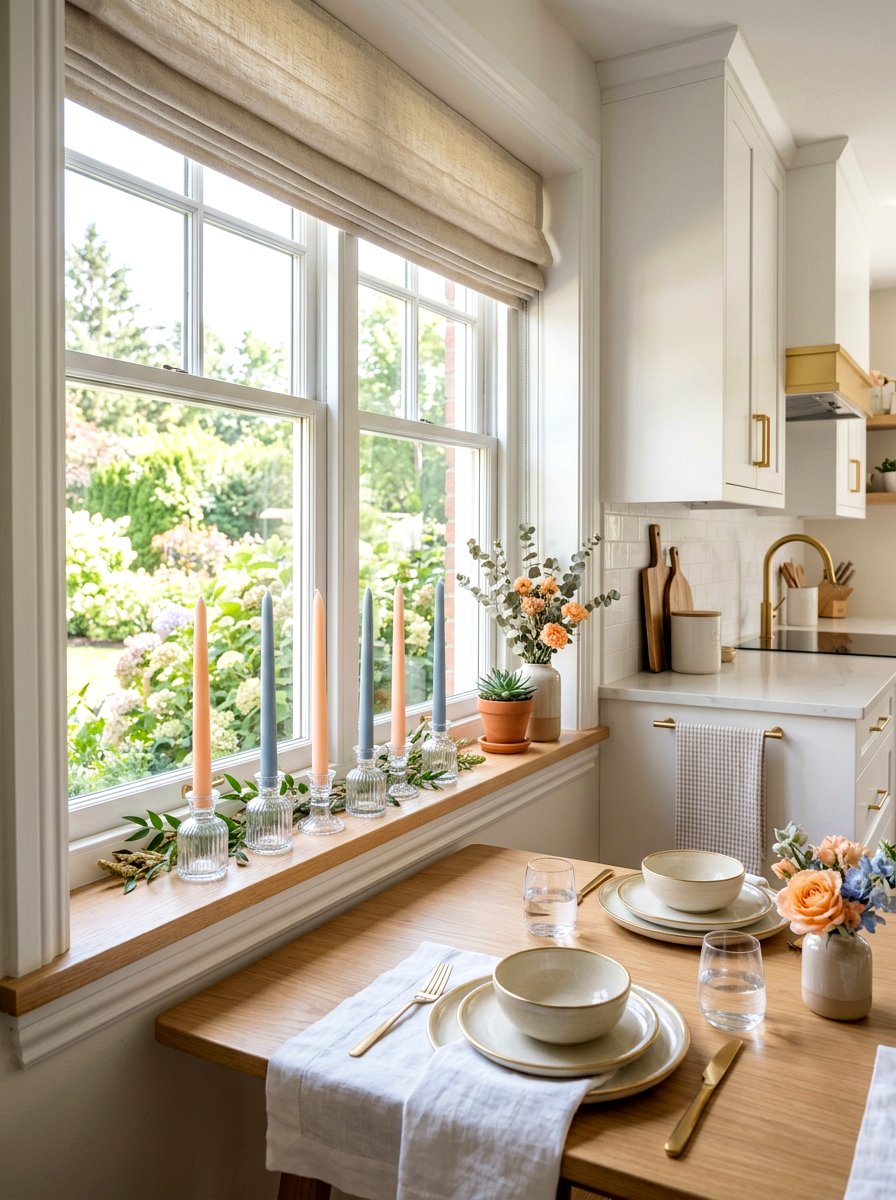 Pastel Taper Candles - 25 Spring Kitchen Windowsill Decor Ideas