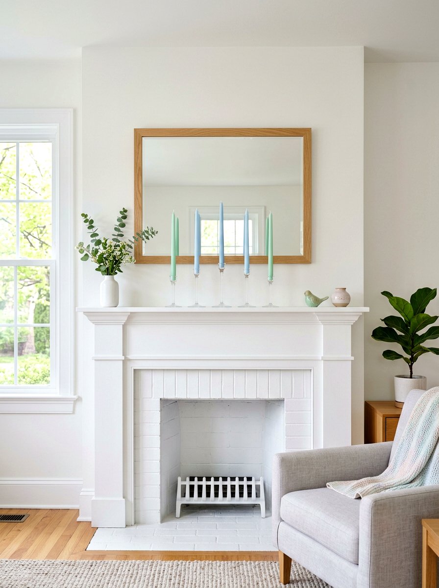 Pastel Taper Candles - 25 Spring Living Room Mantel Ideas