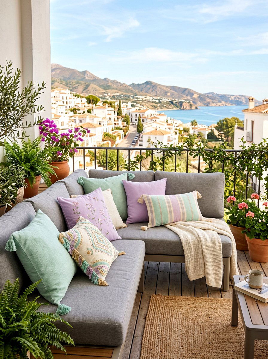 Pastel Throw Pillow - 25 Spring Balcony Decor Ideas
