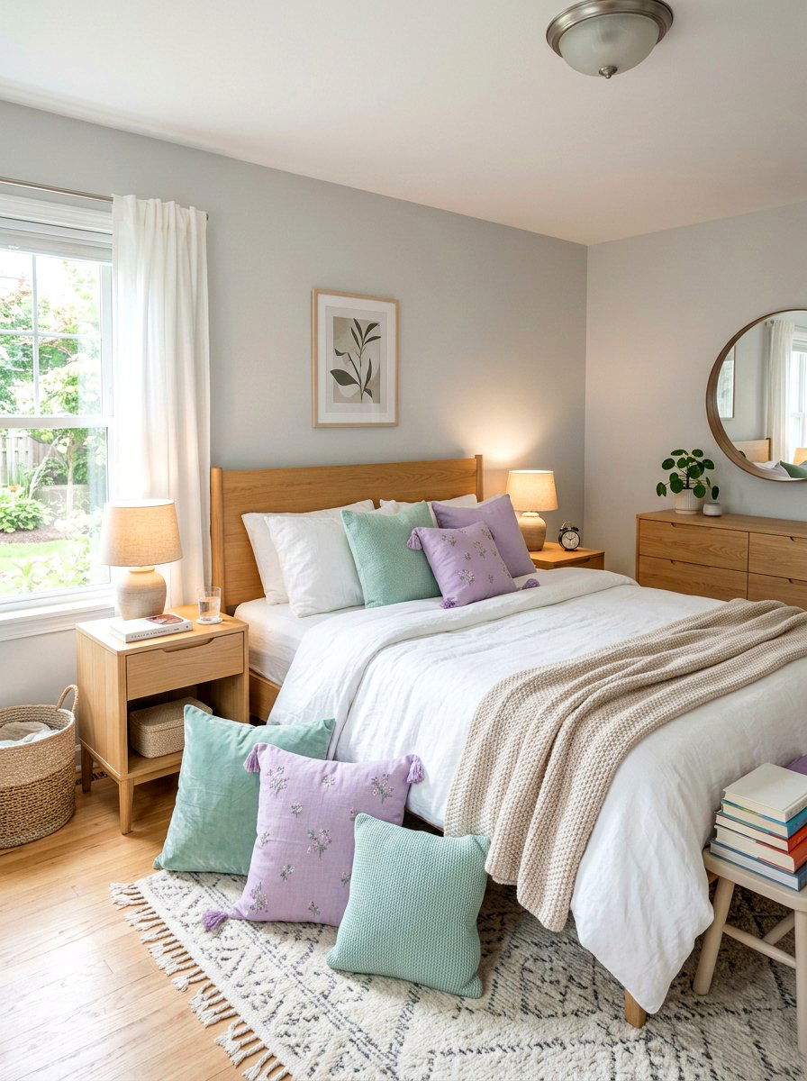 Pastel Throw Pillows - 25 Spring Bedroom Decor Ideas