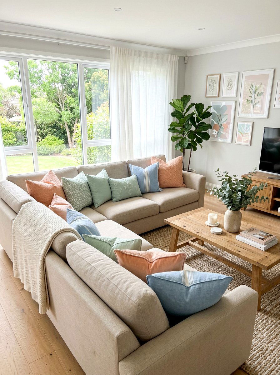 Pastel Throw Pillows - 25 Spring Airbnb Decor Ideas