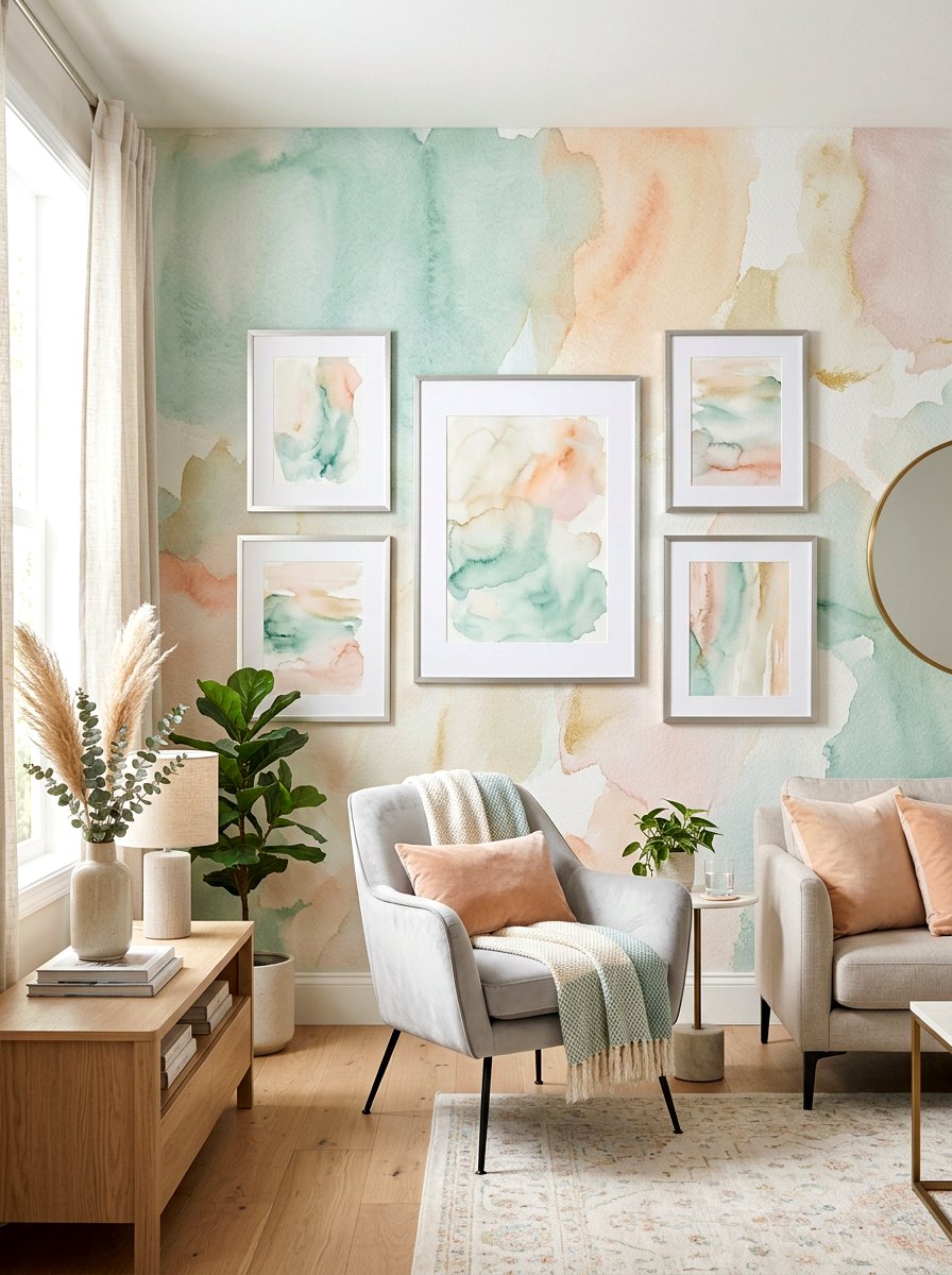 Pastel Watercolor Painting Wall - 25 Spring Photo Wall Ideas
