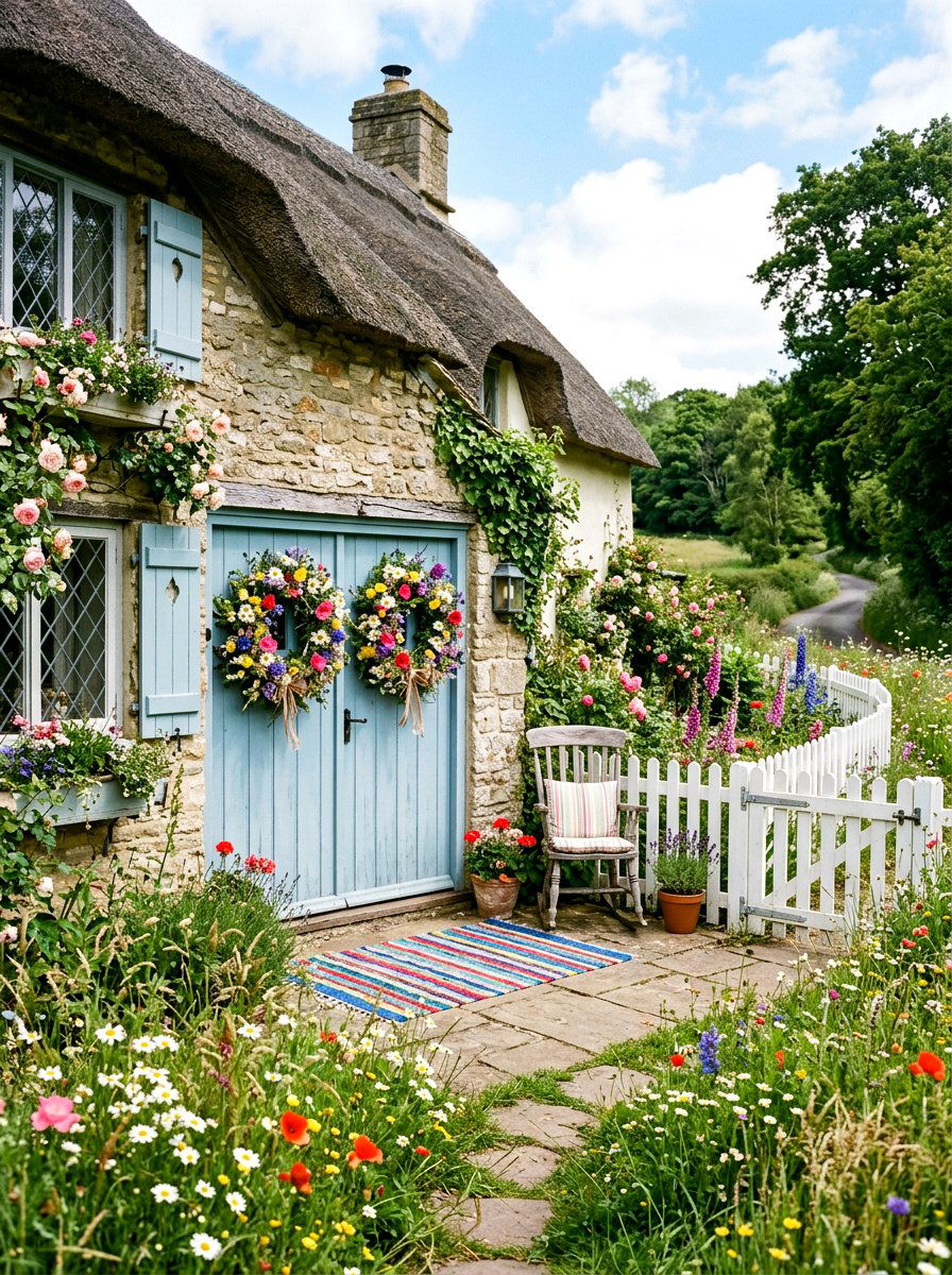 Pastel Wildflower Wreath - 25 Spring Double Door Wreath Ideas