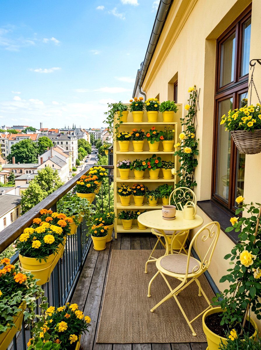 Pastel Yellow Balcony Garden - 25 Spring Butter Yellow Decor Ideas