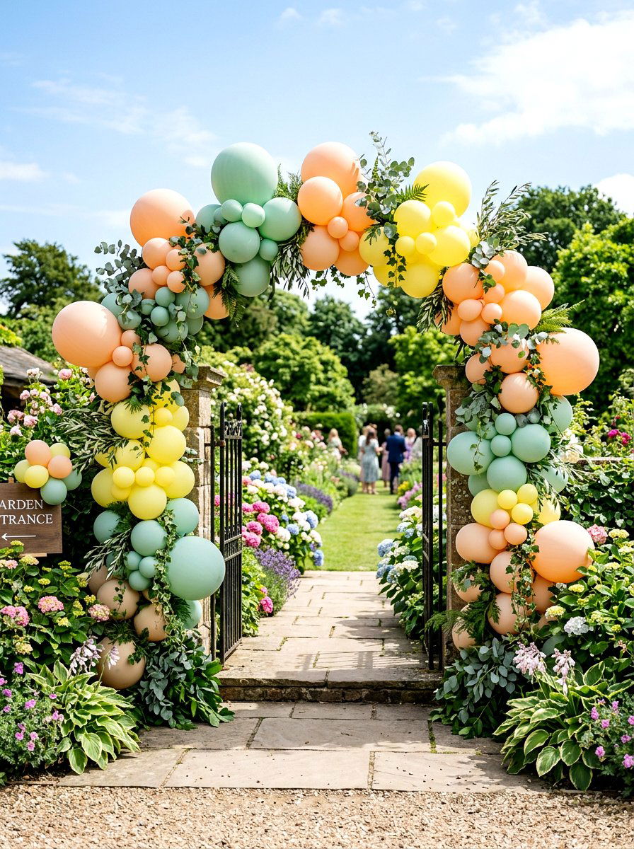 Pastel balloon arch - 25 Spring Birthday Party Decor Ideas